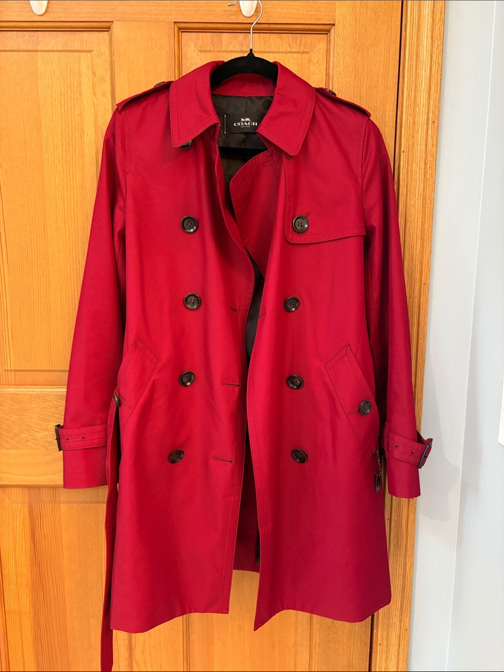 Coach Merlot Double-Breasted Trench Coat with Epaulets